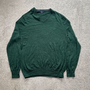 Brooks Brothers Men's Green L Extra Fine Italian Merino Wool V-Neck Sweater